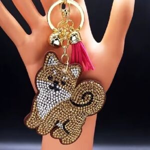 Pomeranian Keychain Rhinestone Pet Dog Key Chain Bag Backpack Accessories Charm